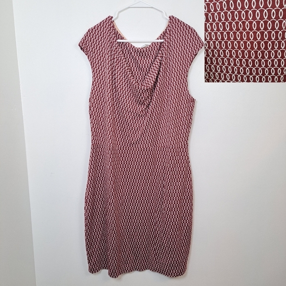 Boden Red White Swirl Pattern Cowl Neck Knee Length Lyocell Blend Dress Size 16 - Picture 1 of 7